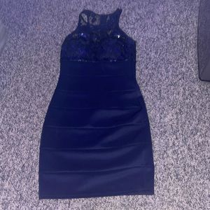 Navy Blue Sequin Body-Con Dress